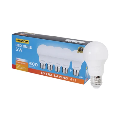 Gambar Krisbow Lumi Gen-2 Bohlam LED 5 Watt 600 Lumen Warm White E27 Set 5 pcs - Kuning