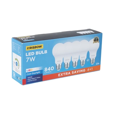 Gambar Krisbow Lumi Gen-2 Bohlam LED 7 Watt 840 Lumen Cool Daylight E27 Set 5 pcs - Putih