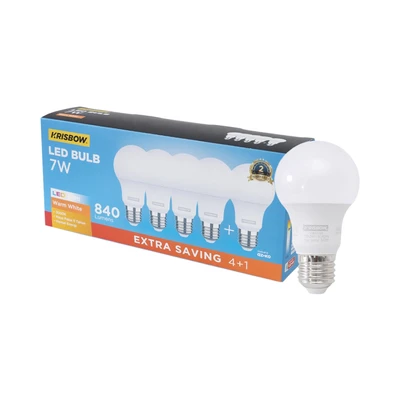 Gambar Krisbow Lumi Gen-2 Bohlam LED 7 Watt 840 Lumen Warm White E27 Set 5 pcs - Kuning