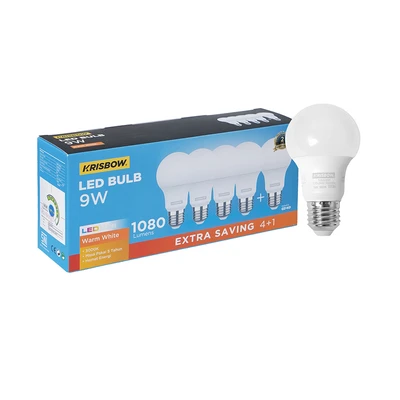 Gambar Krisbow Lumi Gen-2 Bohlam LED 9 Watt 1080 Lumen Warm White E27 Set 5 pcs - Putih