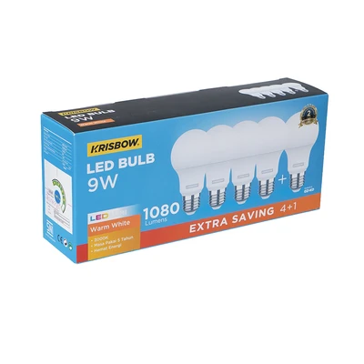 Gambar Krisbow Lumi Gen-2 Bohlam LED 9 Watt 1080 Lumen Warm White E27 Set 5 pcs - Putih
