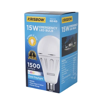 Gambar Krisbow Lumi Gen-2 Bohlam LED Darurat 15 Watt 1500 Lumen Cool Daylight E27 - Putih