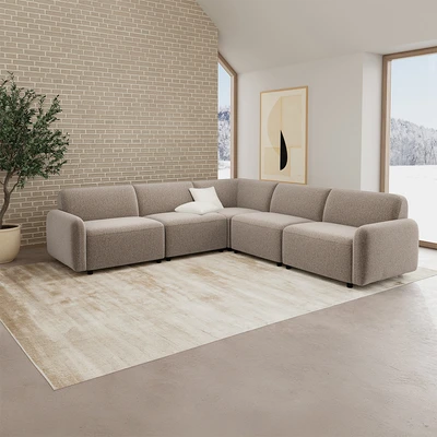Gambar Nordia Rushville Set Sofa Modular L Sectional Fabric - Krem Beige
