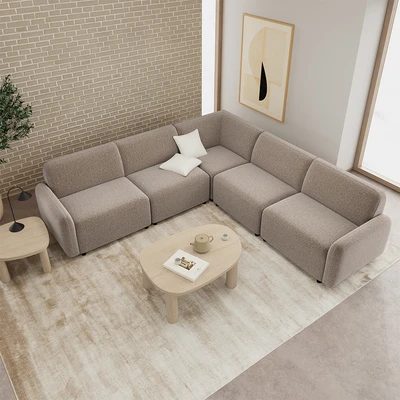 Gambar Nordia Rushville Set Sofa Modular L Sectional Fabric - Krem Beige