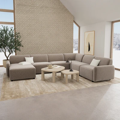 Gambar Nordia Rushville Set Sofa Modular Sectional Kiri Fabric - Krem Beige