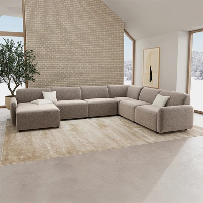 Gambar Nordia Rushville Set Sofa Modular Sectional Kiri Fabric - Krem Beige