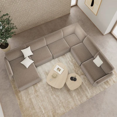 Gambar Nordia Rushville Set Sofa Modular Sectional Kiri Fabric - Krem Beige