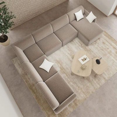 Gambar Nordia Rushville Set Sofa Modular Sectional Kanan Fabric - Krem Beige