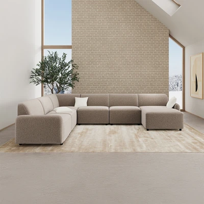Gambar Nordia Rushville Set Sofa Modular Sectional Kanan Fabric - Krem Beige