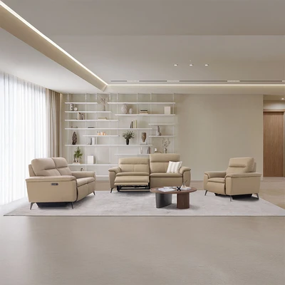 Gambar Ferrara Basel Set Sofa Recliner Kulit - Krem Nude
