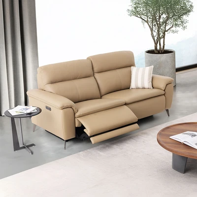 Gambar Ferrara Basel Set Sofa Recliner Kulit - Krem Nude