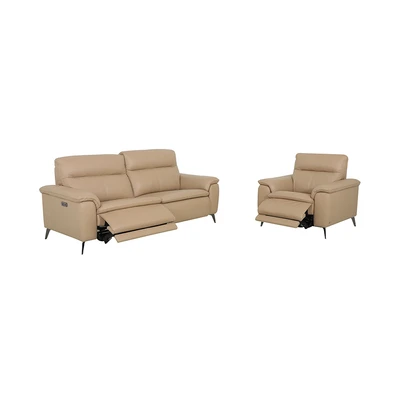 Gambar Ferrara Basel Set Sofa Recliner Kulit 1 & 3 Seater - Krem Nude
