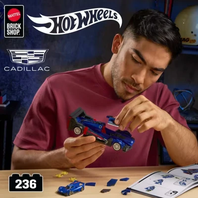 Gambar Mattel Brick Shop Hot Wheels Cadillac Project Gtp Hypercar Set 236 Pcs - Biru