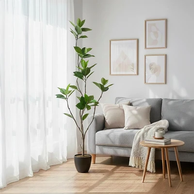 Gambar Forhom Tanaman Artifisial Rubber Dengan Pot 6 Heads 70x40x190 cm - Hijau
