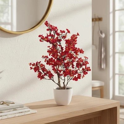 Gambar Forhom Bunga Artifisial Malus Dengan Pot 25x25x45 cm - Merah