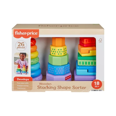 Gambar Fisher Price Stacking Shape Sorter Kayu Set 26 Pcs - Mix