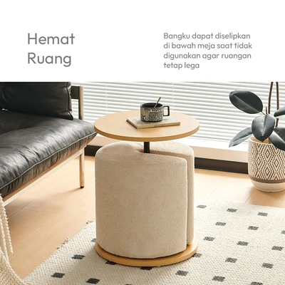 Gambar Informa Madeline Set Meja Sisi & Bangku Round - Krem