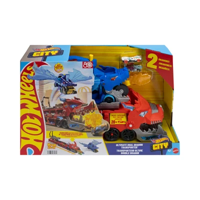 Gambar Hot Wheels Set Ultimate Dual Dragon Transporter - Merah/biru