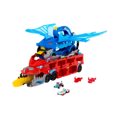 Gambar Hot Wheels Set Ultimate Dual Dragon Transporter - Merah/biru