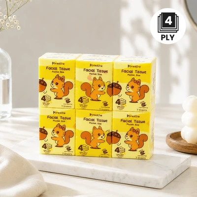 Gambar Breathe Tisu Wajah Pocket Size 4 ply 7 Lembar Set 12 pcs - Putih