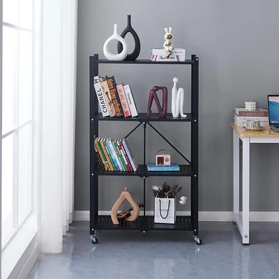 Gambar Stora Rak Penyimpanan 4 Tingkat Foldable 71x34x126 cm - Hitam