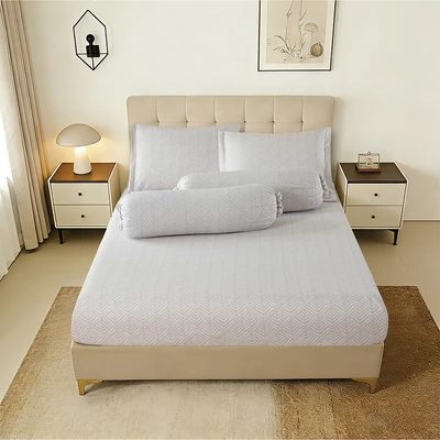 Gambar Selma 160x200 cm Set 5 Pcs Seprai Queen Microfiber Salton - Abu-abu Muda