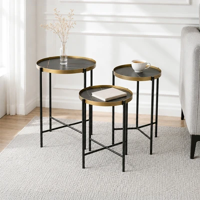 Gambar Selma Frenk Meja Sisi Set 3 pcs - Hitam