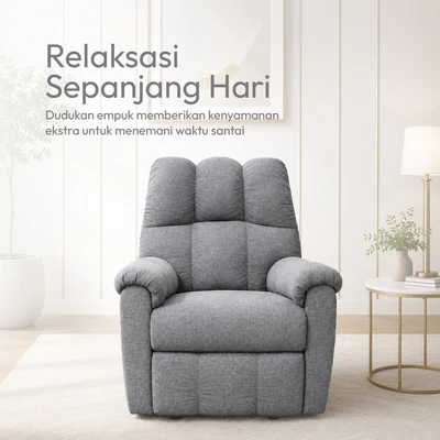 Gambar Ashley Raulo-3 Sofa Recliner Fabric 1 Seater - Abu-Abu