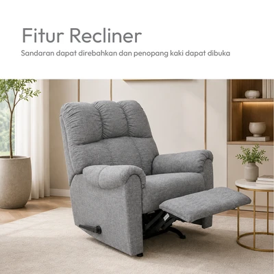 Gambar Ashley Raulo-3 Sofa Recliner Fabric 1 Seater - Abu-Abu