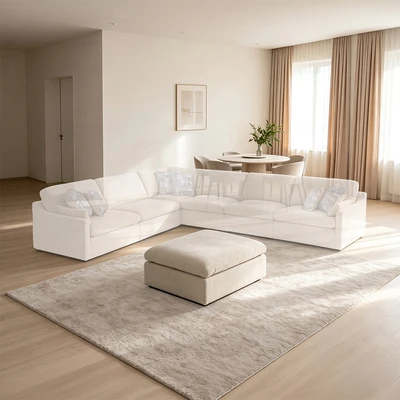 Gambar Ferrara Neo Colombus Bangku Ottoman Fabric - Kren Beige