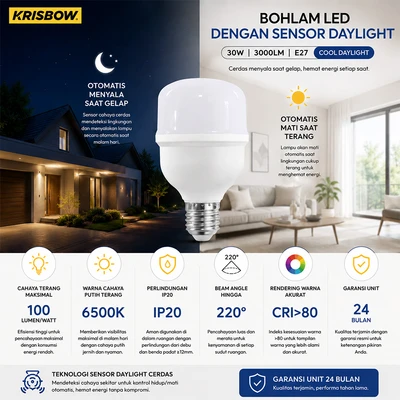 Gambar Krisbow Lumi Gen-2 Bohlam LED Sensor 20 Watt Cool Daylight E27 - Putih
