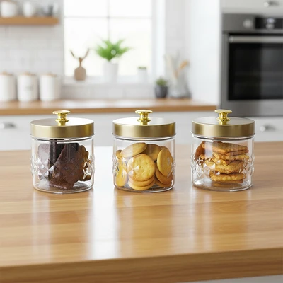 Gambar Culinart Artic Stoples Kaca 550 ml Set 3 pcs Transparan - Gold