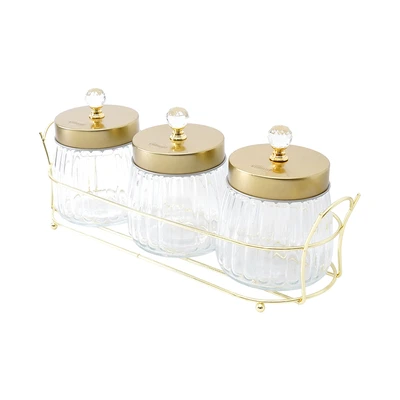 Gambar Culinart Crystal Stoples Kaca Dengan Rak 480 ml Transparan - Gold