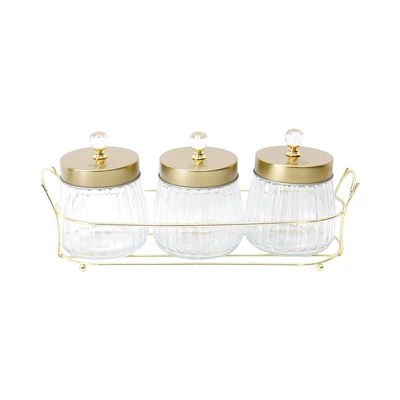 Gambar Culinart Crystal Stoples Kaca Dengan Rak 480 ml Transparan - Gold