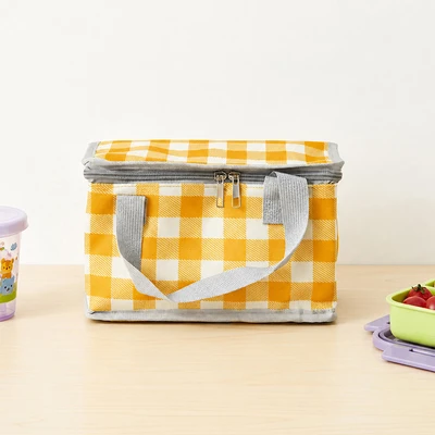 Gambar Ataru Tas Bekal Makanan Thermal Polyester Rectangular Checkered - Kuning