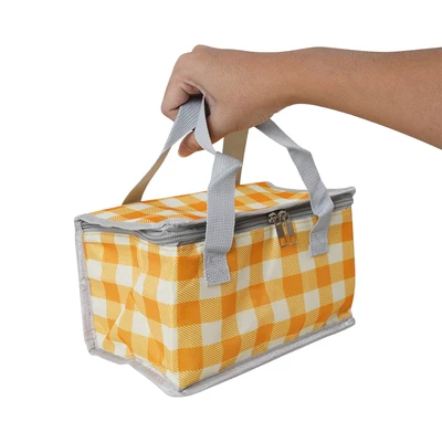 Gambar Ataru Tas Bekal Makanan Thermal Polyester Rectangular Checkered - Kuning