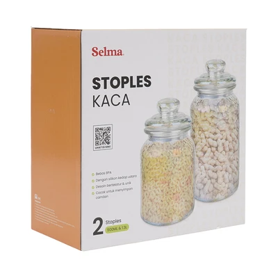 Gambar Selma Zatine Stoples Kaca Dengan Tutup Set 2 Pcs Transparan
