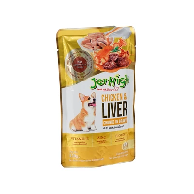 Gambar Jerhigh Makanan Anjing Basah Chicken & Liver Pouch 120 gr