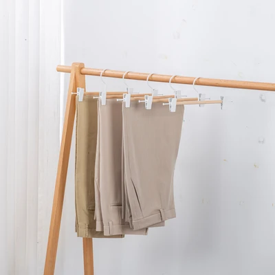 Gambar Stora Hanger Celana Clip Dengan Bar Kayu 33 cm Set 3 pcs - Putih/Cokelat