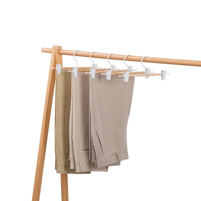 Gambar Stora Hanger Celana Clip Dengan Bar Kayu 33 cm Set 3 pcs - Putih/Cokelat