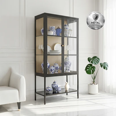 Gambar Informa Lucy Kabinet 2 Pintu Kaca 3 Tingkat 80x40x165 cm - Hitam