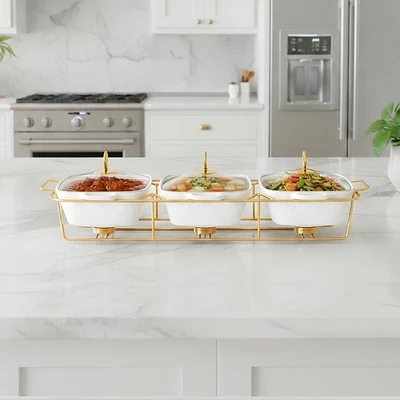Gambar Appetite Lily Wadah Saji Casserole Dengan Tutup & Rak 28 cm Set 3 pcs - Putih