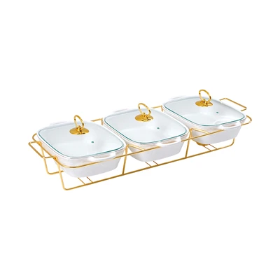 Gambar Appetite Lily Wadah Saji Casserole Dengan Tutup & Rak 28 cm Set 3 pcs - Putih