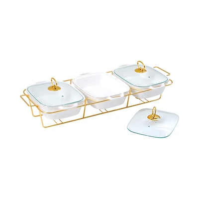 Gambar Appetite Lily Wadah Saji Casserole Dengan Tutup & Rak 28 cm Set 3 pcs - Putih