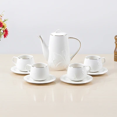 Gambar Appetite White Lily Teko Teh & Cangkir Gold Rim Set 9 pcs - Putih