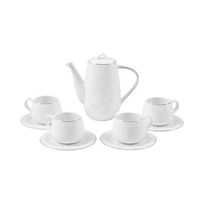 Gambar Appetite White Lily Teko Teh & Cangkir Gold Rim Set 9 pcs - Putih