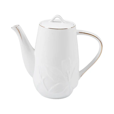Gambar Appetite White Lily Teko Teh & Cangkir Gold Rim Set 9 pcs - Putih