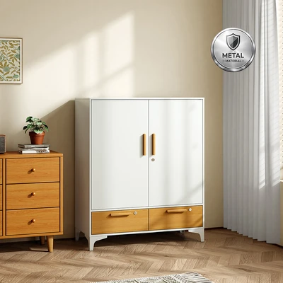 Gambar Stora Lemari Pakaian Japandi 2 Pintu Dengan 2 Laci 90x40x109 cm - Putih
