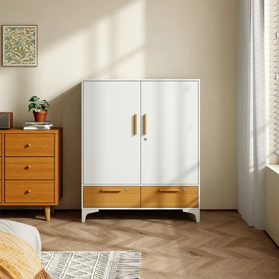 Gambar Stora Lemari Pakaian Japandi 2 Pintu Dengan 2 Laci 90x40x109 cm - Putih