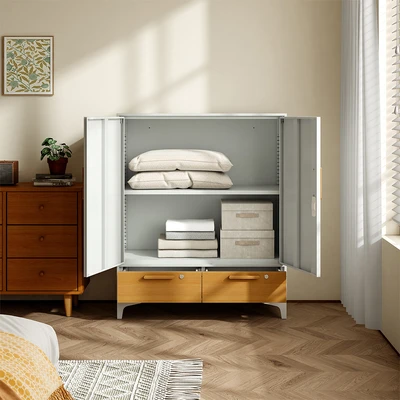 Gambar Stora Lemari Pakaian Japandi 2 Pintu Dengan 2 Laci 90x40x109 cm - Putih